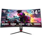KTC 34 Inch Curved Ultrawide Monitor, UWQHD (3440 x 1440) 180Hz Gaming Monitor, G-Sync, FreeSync, 21:9 VA Panel 1500R, 1ms MPRT, HDR10, 2 x DP 1.4 (180Hz), 2 x HDMI 2.1(100Hz), H34S18S