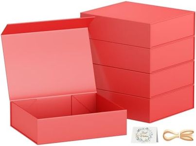 PSHVYM Gift Boxes with Lids, 11.5x7.8x3 In Red Gift Box for Presents Magnetic Closure for T-Shirts, Gloves, Scarves, Books, Baby Clothes, Clothing Gift Wrap, Contains Card, Ribbon (5PACK)