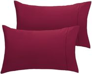 LuxClub Collection Pillowcases 2 Pack - Eco Friendly Wrinkle Free Cooling Pillow Cases with Satin Trim - Machine Washable Hotel Bedding Silky Soft - Burgundy King