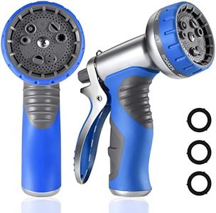 HmiL-U Garden Hose Nozzle, Heavy Duty Metal Hose Nozle,High Pressure Water Nozzle with 9 Spray Patterns, for Watering Plants Washing Cars and Showering Pets.(Blue)