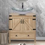 ARTETHYS Bathroom Sink Cabinet, Bathroom Vanity Units with Basin, 70cm Modern Free Standing Bathroom Cabinet with Cloakroom Silver Glass Vessel Sink