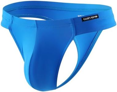 Casey Kevin Men's Ice Silk Thongs Underwear Bulge Pouch G-Strings Brief Underwear for Men T-Back Bikini (Blue, Large)