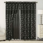 Elegant Comfort Luxury Curtain/Window Panel Set with Attached Valance and Backing 54" X 84 inch (Set of 2), Black