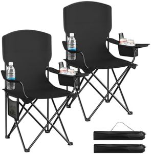WOLTU Campingstuhl 2er Set Klappstuhl Faltbar bis 130 kg Belastbar mit Getränkehalter Seitentasche & Kühltasche, Outdoor Angelstuhl Camping Klappstuhl für Strand Angeln,Schwarz