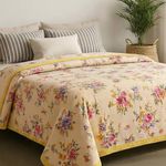 haus & kinder Cotton Dohar for Double Bed Queen Size | Lightweight Summer Blanket AC Dohar | 3 Layer Soft Reversible Cotton Quilt Blanket for Bed | Rose Kawai Brown | 100 x 89 Inches | 144 TC