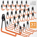 GUDEMAY Garage Hooks, 32 Pack Heavy-Duty Steel Tool Hanger & Organizer for Wall Mount Storage, Ideal for Ladders, Bikes, Power Tools, Utility Garden Tool Organizer with Anti-Slip Coating - Orange