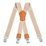 ACWOO Mens Braces, Mens Suspenders/Braces with 4 Very Strong Metal Clips, Heavy Duty Suspenders Adjustable Elastic X-Shape Trousers Braces, One Size Fits All Men and Women (Khaki)