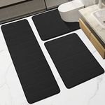 Bath Mat Bathroom Mat Set Ultra Soft Non Slip Long Memory Foam 3 Piece Bathroom Rug Runner Super Absorbent Machine Washable Toilet Foot Mat Bathroom Floor Mat (Black, 60*80+U60*60+43*120cm)