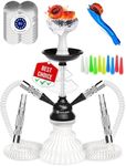 White Hookah set with everything - Hookah Set 2 Hose Hookah – LilOne 12” Mini Hookah 2 Hose Hookah Set with 50x Foil Big Silicone Bowl 10x Tips 2x Mouthpiece 2x Hookah Hose Tongs - Hookah Kit