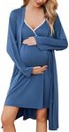 Ekouaer Maternity Nursing Nightgown and Robe Set Delivery Gown Postpartum Pajamas Pregnancy Clothes Navy Blue XLarge