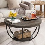 Tribesigns Round Coffee Table, Industrial 2-Tier Circle Coffee Table with Storage Shelves, Modern 31.7" Wooden Accent Center Table for Living Room, Home Office, Grey