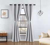 Lucky Brand Ultimate Blackout Curtains | Sondra | Set of 2 Panels and 2 Tiebacks | Privacy Drapes | Premium Grommet Header, 38" x 96" Pair, Light Grey