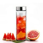 Vasukie Glass Water Bottles, Glass Fridge Water Bottle with Steel Cap, Wide mouth Leak proof & detox water bottle glass, water bottle for fridge, fridge bottle set of 6-750 ML (1 BOTTLE)