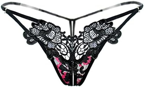 SLITHICE Women Sexy Floral Y-Back G-String Panties, Black, Small