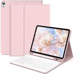 KVTVOU iPad 10th Generation Case with Keyboard 10.9 inch, Soft TPU Back, Built-in Pencil Holder, Auto Wake/Sleep, Detachable Wireless Bluetooth iPad Keyboard Case for New iPad 10th Gen 2022, Pink