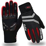 FDX Full Finger Winter Cycling Gloves, Breathable, Water Resistant, Windproof, Anti- Shocking Gel Padded Palms, Touchscreen, Anti-Slip Warm Thermal Men Women MTB, Racing, Riding, Running (Red L)