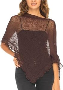 SHU-SHI Women’s Sheer Knit Poncho Shrug Lightweight Asymmetrical Ruffle Wrap Dressy Summer Shawl Cover Up Top