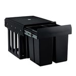 Relaxdays 4-compartment built-in trash can, pull-out kitchen trash can for base cabinet, ABS, black, 35.1 x 34.3 x 48 cm,10031541