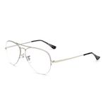 Aviator Blue Light Blocking Computer Glasses Retro Rimless Video Eyeglasses Reduce Eye Strain Anti Glare Clear Lens Men Women Silver