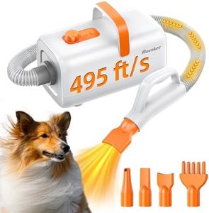 buenkee Dog Dryer for Professional Grooming - 459ft/s High Velocity Pet Blow Dryer with Adjustable Airflow Speed and Cycling Heating, Dog Cat Blower with 4 Nozzles and Up to 6.56ft Flexible Hose