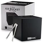 Barcool Ice Bucket with Lid and Ice Tongs | 4 Litre | Square & Double Walled Insulation | Perfect for Home Bars, Pubs, Restaurants, BBQs and Picnics (Black)