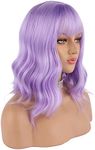 eNilecor Lavender Purple Wig Short Colorful Curly Wavy Synthetic Bob Wigs with Air Bangs 14" Natural Wigs for Women