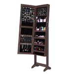 DlandHome Jewelry Armoire Free Standing with Full Length Mirror Jewelry Cabinet Organizer, Adjustable Tilt Angles, Brown DCA-QH-6150-BW-N