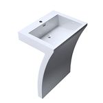 Durovin Bathrooms Luxurious Cast Stone Pedestal Basin - 7 Shaped Freestanding Sink with Overflow Slot & Single Tap Hole - Includes Push Pop Up Waste Plug PU02 + Round Bottle Trap S05