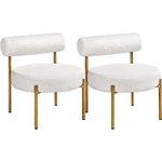 Yaheetech Boucle Tub Chair, Modern Tufted Cozy Sherpa Barrel Chair with Gold Legs, Club Chair for Living Room Bedroom Vanity Room Home Office, 2 PCS, White