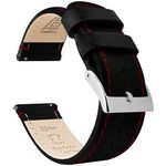 BARTON Quick Release - Top Grain Leather Watch Band Strap - Choice of Width - 16mm, 18mm, 19mm, 20mm, 21mm 22mm, 23mm or 24mm - Black/Red Stitching 20mm