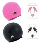 Bearactive Swimming Cap for Long Hair with Ear Plugs and Nose Clip. Waterproof Silicone Swimming Cap for Long Hair Women and Men. Swimming Hat to keep your Hair Dry.