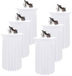 REWOMC 6 Packs Round Cocktail Table Skirt 32"x 43" Spandex Stretch Cocktail Tablecloth with Wavy Drapes, White Spandex Fitted High Top Table Covers for Wedding Bar Party Birthday Banquet Table