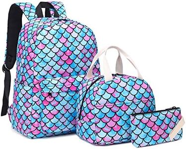 School Backpack for Teen Girls, 3-in-1 Kids Backpack Bookbag Set School Bags with Lunch Box Pencil Case (Mermaid)