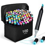 Dual Tip Alcohol Markers,100 Colors Alcohol Based Markers,Art Markers with Fine & Broad Tips,Coloring Markers with Portable Case for Adult Kids Beginner Artist Drawing