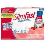 Slim Fast Original Meal Replacement or Weight Loss Ready to Drink Shakes with 13g of Protein, 3g of Fibre Plus 23 Vitamins and Minerals, Gluten Free, Strawberry Supreme, 8 Bottles x 325ml