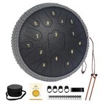 Steel Tongue Drum 12 Inches 15 Notes Musical Instruments, Handpan Drum Percussion Instrument with Soft Bag, Music Book and 2 Mallets for Meditation (black1)