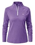 YSENTO Women's Long Sleeve Running Sports Tops Lightweight Gym Walking Zip Up Golf Polo T-Shirt(Purple,M)