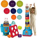 AKILION Baby Toys 6-12 Months, Sensory Montessori Toys for Toddlers, Stacking Cups Toys with Rattle Building Block Shape Sorter for Sand, Educational Gifts for 1 2 Year Old Girls Boys Infant Kids