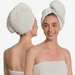 KOSMU Hair Towel | 100% Cotton Silk Hair-Drying Waffle Wrap Turban for Women, Ultra-Absorbent, Anti Frizz, Hair Damage Protection for Straight and Curly Hair (Shell White, Set of 1)