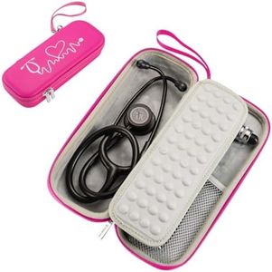 Stethoscope Case for 3M Littmann Classic III, Lightweight II S.E, MDF Acoustica - ID Slot and Pockets for Nursing Accessories - Hard Case Holder for Nurse - (Pink - Pu Leather)
