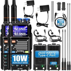 MaxTalker 5RM Ham Radio 10W Long Range Handheld NOAA Weather Receiver 2500mAh Battery 5RM Radio with Programming Cable,771 Antenna,2Pack