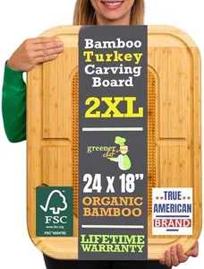 24 Inch Organic Bamboo Extra Large Carving Board with Lifetime Replacements - 2XL Meat Cutting Board and Wooden Butcher Block with Pour Spout, Turkey Platter for Thanksgiving Essentials