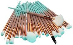 Glamza Diamond 20pc Make Up Blending Details Eyebrow Eyeshadow Eyelash Powder Lip Brushes Set (Green)