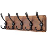 SKOLOO Rustic Wall Mounted Coat Rack: 16-inches Hole to Hole, Pine Real Wood Plank Wall Coat Rack with 5 Triple Hooks, Farmhouse Coat Hanger Wall Mount for Hanging Backpack Jacket Coat Hat