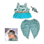 The Root And Craft Kids Birthday Photoshoot Outfit Dress Girls Printed Top With Dhoti pant & Hairband Born Baby Photography Photoshoot Props(0 to 3 Month) Turquoise