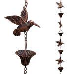 Aifeorzo 8.5FT Rain Chain, Hummingbird Rain Chains for Gutters, Functional and Decorative Replacement Downspout Chain for Outside, Metal Cup Garden Rainwater Diverter Catcher Chains, Antique Copper