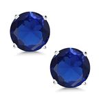 Gem Stone King 14K White Gold Blue Created Sapphire Stud Earrings with Comfort Back For Women (1.20 Cttw, Round 5MM), Metal Gemstone, Created Sapphire