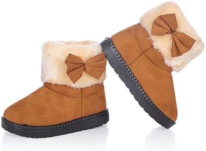 DADAWEN Baby's Girl's Toddler Fashion Cute Bowknot Fur Lining Princess Warm Snow Boots Brown US Size 8 Toddler