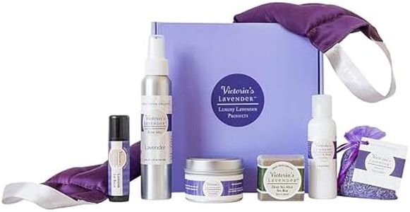 Victoria's Lavender Luxury Gift Basket for Women - Neck Wrap, Body Mist, Hand & Body Lotion, Lip Balm, Soy Candle, Mud Spa Bar & Lavender Sachet, Skin Care Sets, Made in USA Beauty Products For Women