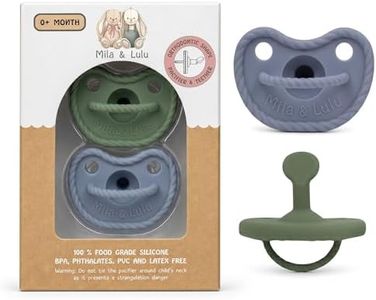 Mila & Lulu Orthodontic Shape Silicone Pacifiers (Set of 2); 0 Months and up; 100% Food Grade Silicone, One Piece Design (Olive/Ocean)